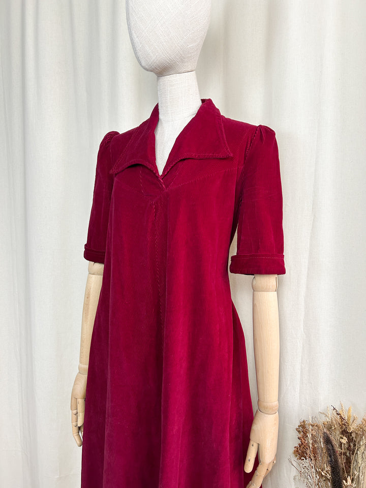 Sweet 70s Corduroy Midi Smock Dress