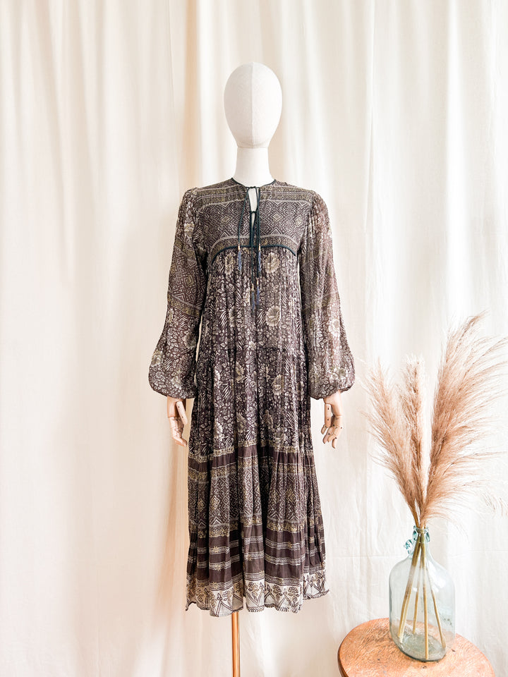 Dreamy Holy Grail Rare 1970s Indian Cotton Gauze Adini Midi Dress