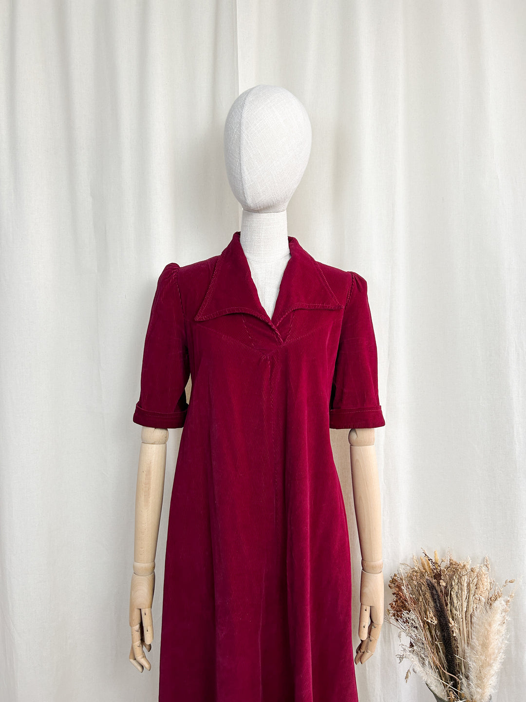 Sweet 70s Corduroy Midi Smock Dress