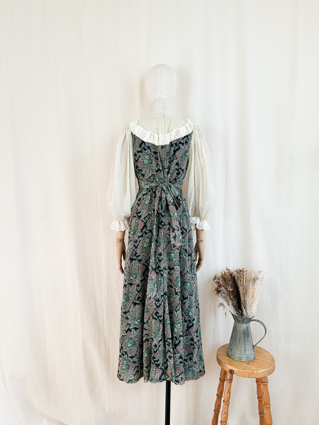 Stunning Rare 70s Floral and Lace Cotton Maxi Dress