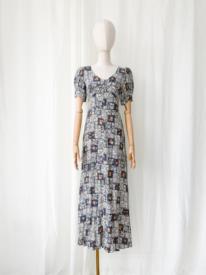 Stunning Rare 1970s Bohemian Cotton Viyella Van Allan Maxi Dress