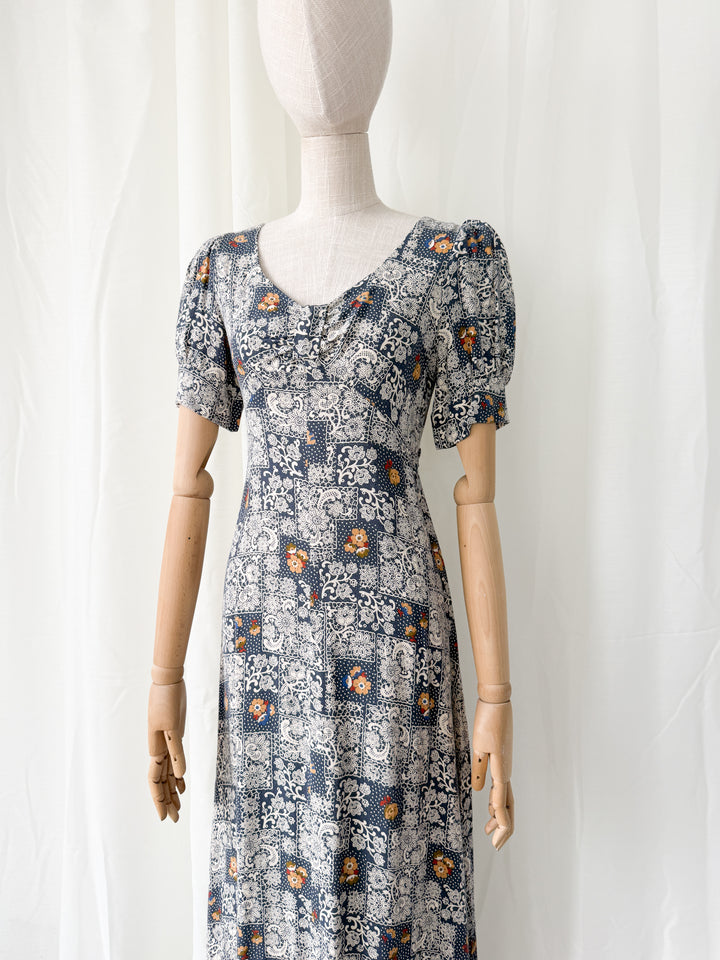 Stunning Rare 1970s Bohemian Cotton Viyella Van Allan Maxi Dress
