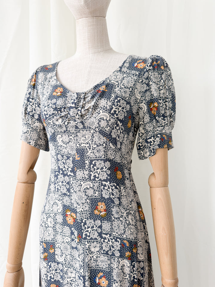 Stunning Rare 1970s Bohemian Cotton Viyella Van Allan Maxi Dress