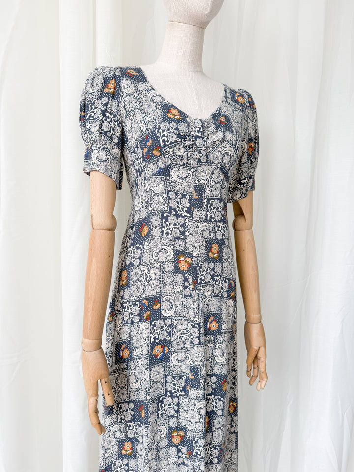 Stunning Rare 1970s Bohemian Cotton Viyella Van Allan Maxi Dress