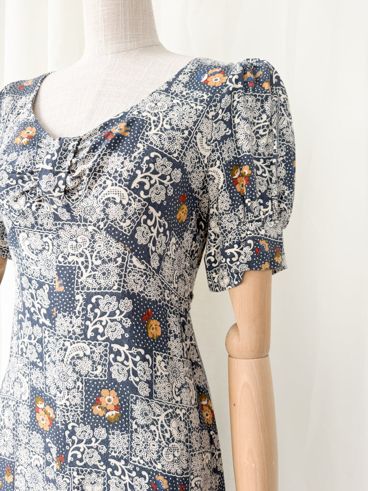 Stunning Rare 1970s Bohemian Cotton Viyella Van Allan Maxi Dress