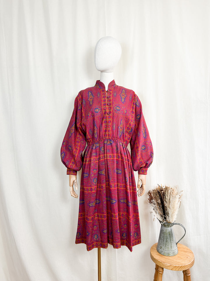 Stunning Rare 70s Horrockses Fine Wool Midi Dress