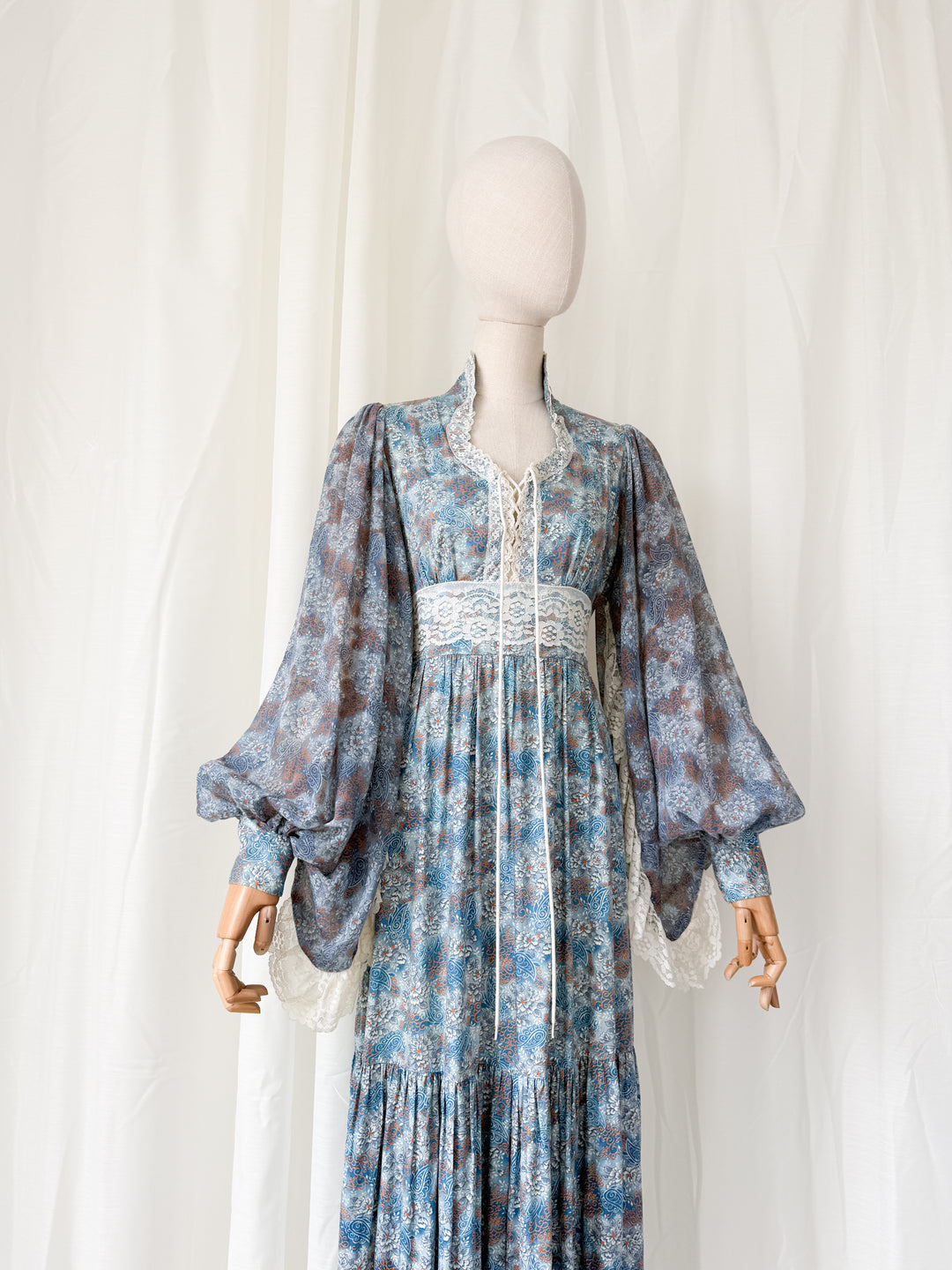 Holy Grail Precious 1970s Bohemian Lace Trimmed Cotton Corset Maxi Dress