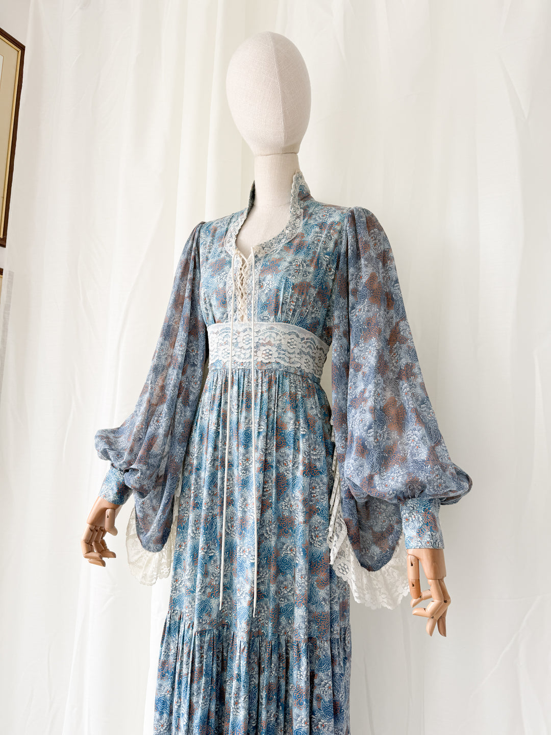 Holy Grail Precious 1970s Bohemian Lace Trimmed Cotton Corset Maxi Dress