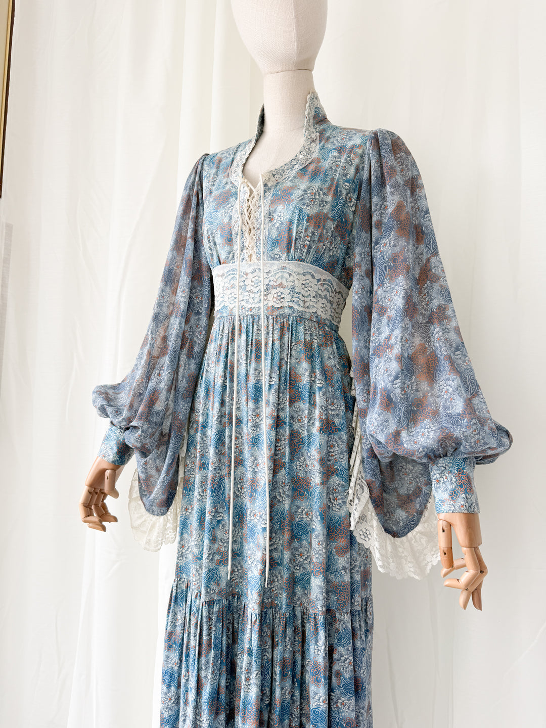 Holy Grail Precious 1970s Bohemian Lace Trimmed Cotton Corset Maxi Dress