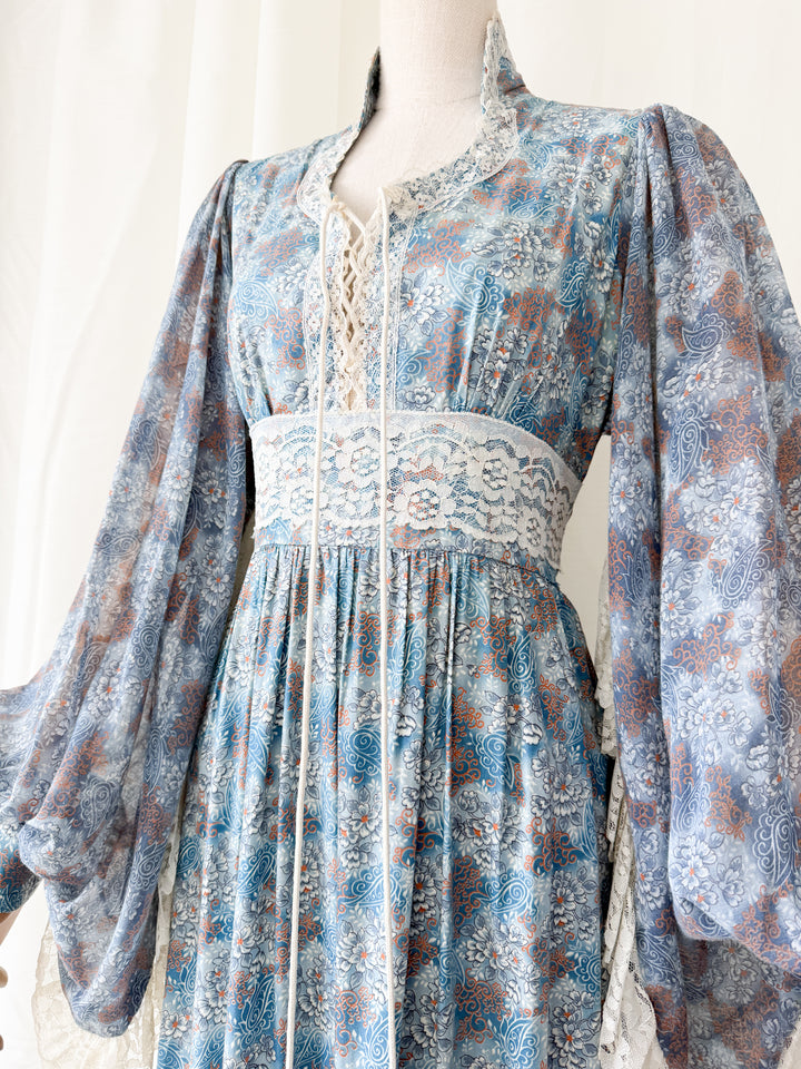 Holy Grail Precious 1970s Bohemian Lace Trimmed Cotton Corset Maxi Dress