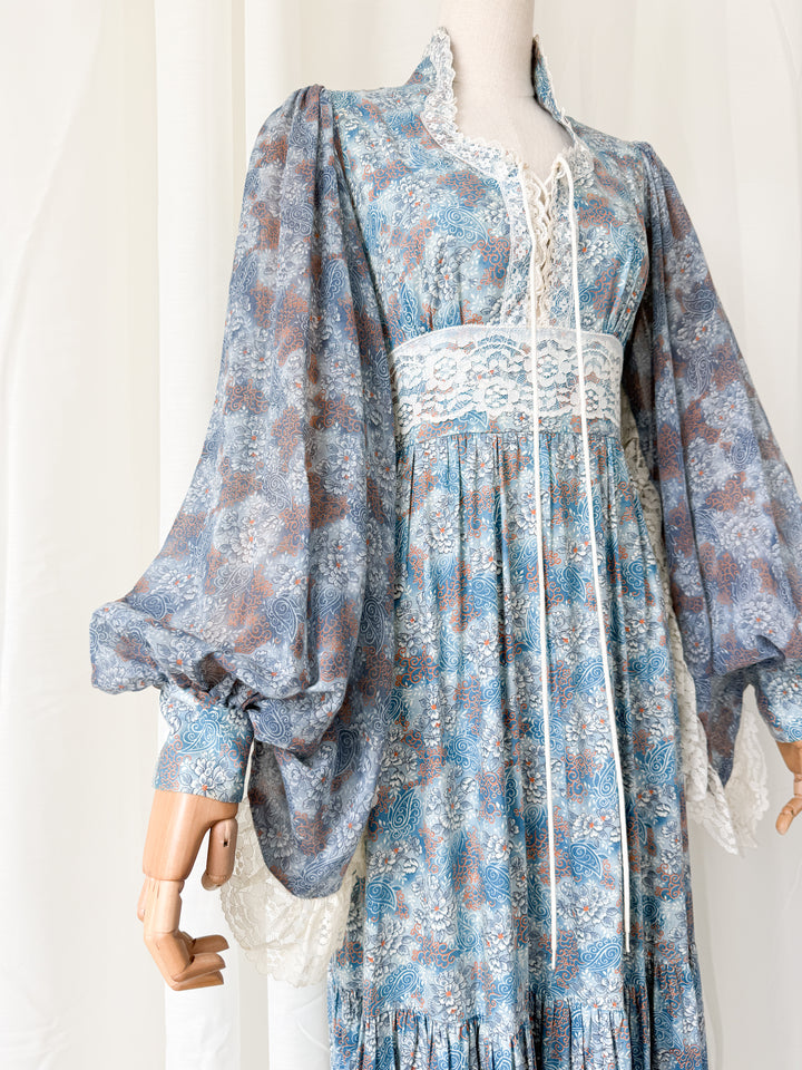 Holy Grail Precious 1970s Bohemian Lace Trimmed Cotton Corset Maxi Dress