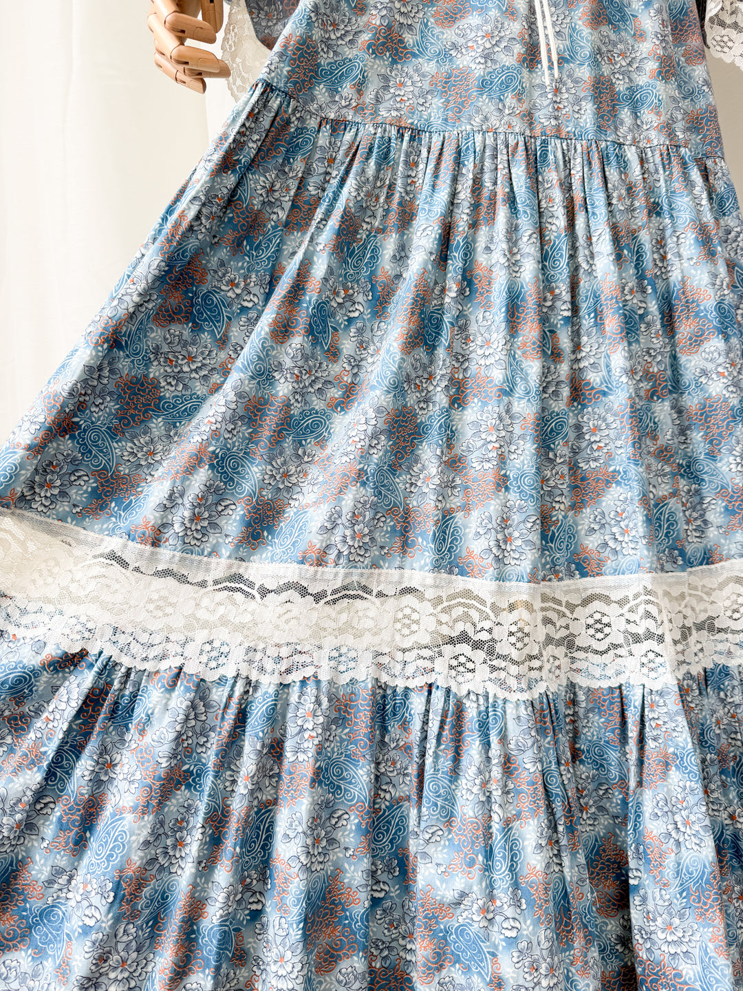 Holy Grail Precious 1970s Bohemian Lace Trimmed Cotton Corset Maxi Dress