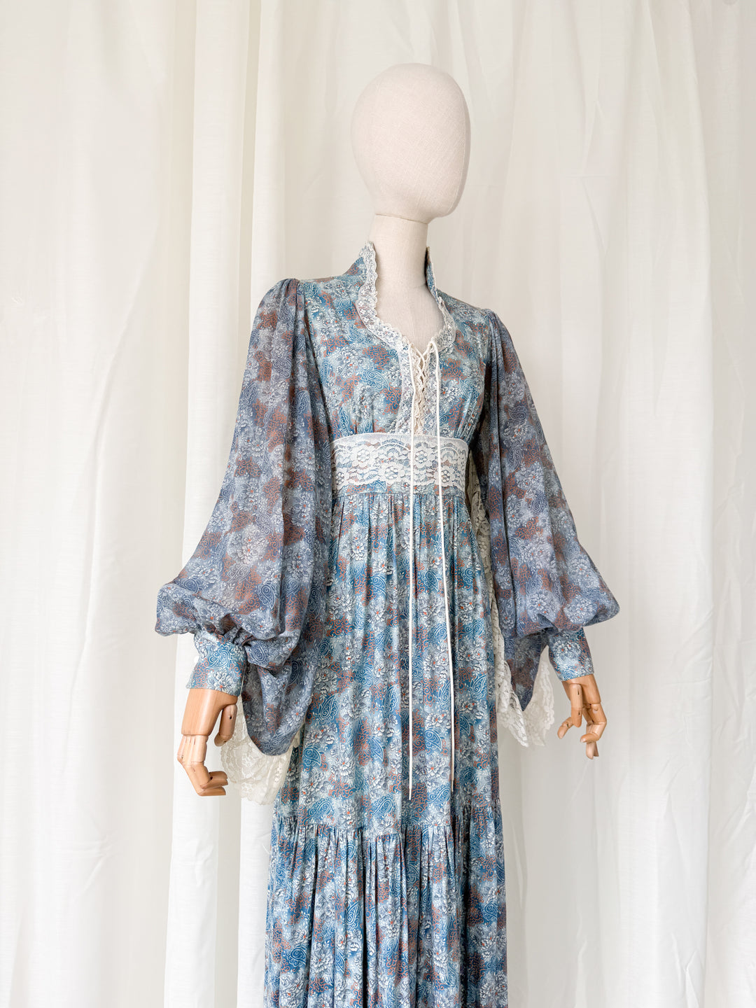 Holy Grail Precious 1970s Bohemian Lace Trimmed Cotton Corset Maxi Dress