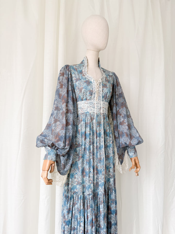 Holy Grail Precious 1970s Bohemian Lace Trimmed Cotton Corset Maxi Dress