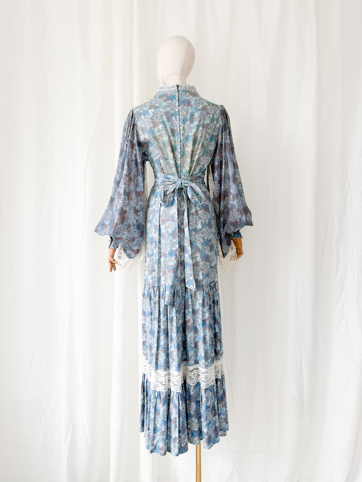 Holy Grail Precious 1970s Bohemian Lace Trimmed Cotton Corset Maxi Dress