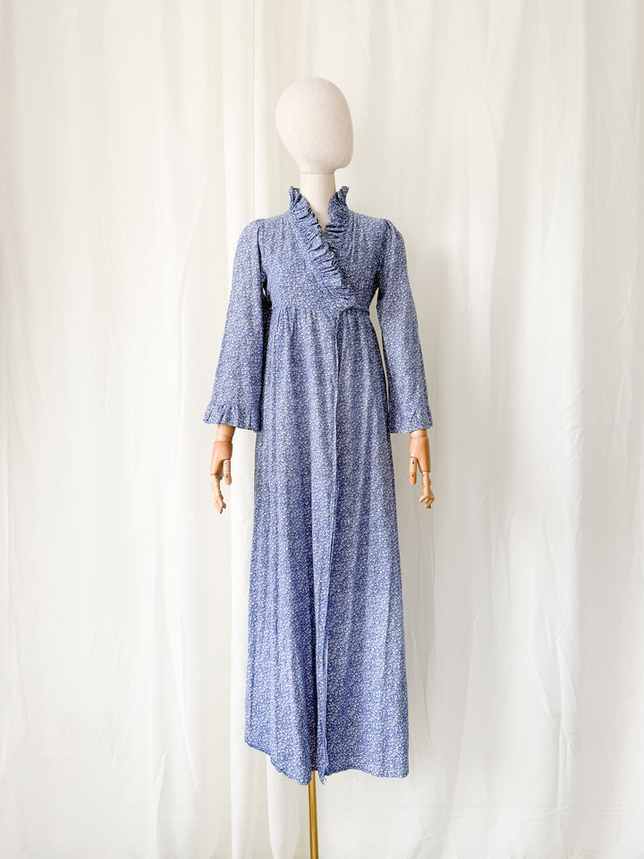 Incredible Rare 1970s Regency Laura Ashley Made In Wales Cotton Wrap Dress