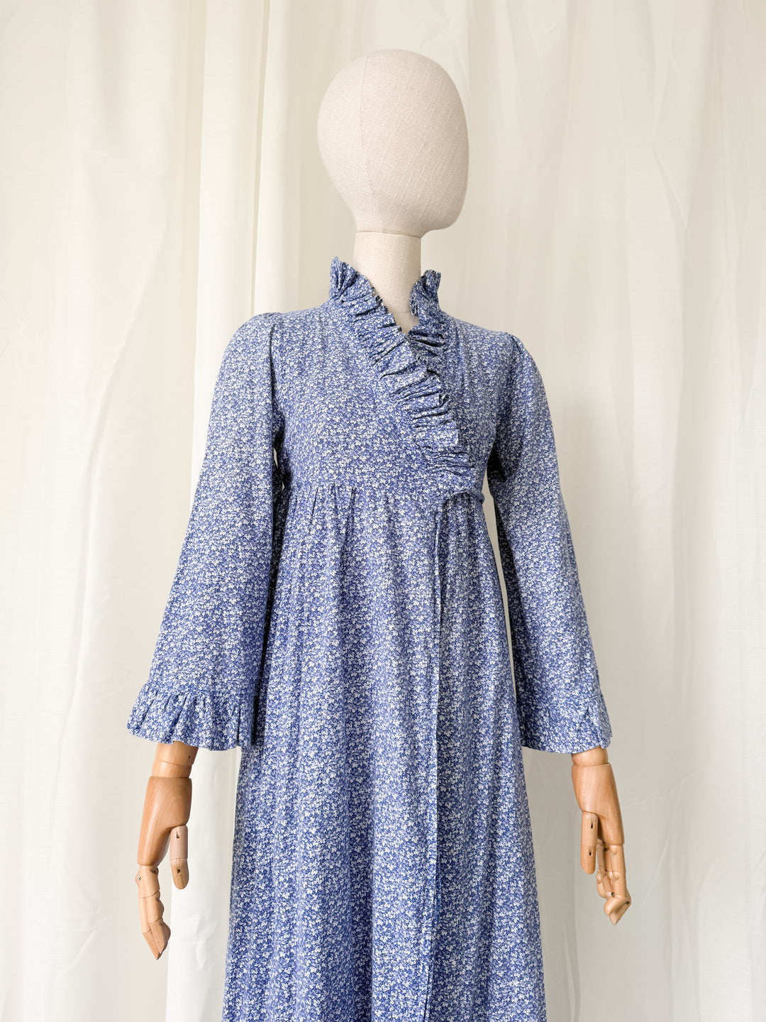 Incredible Rare 1970s Regency Laura Ashley Made In Wales Cotton Wrap Dress