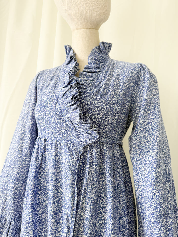 Incredible Rare 1970s Regency Laura Ashley Made In Wales Cotton Wrap Dress