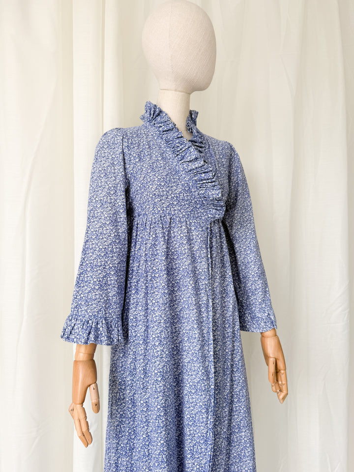 Incredible Rare 1970s Regency Laura Ashley Made In Wales Cotton Wrap Dress