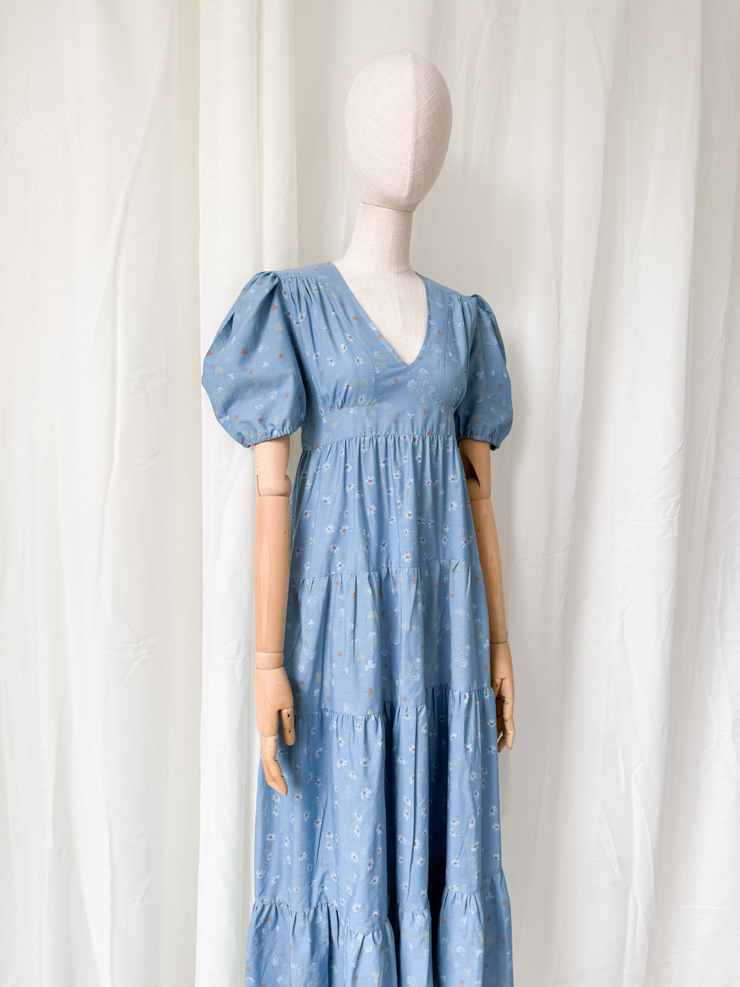 Beautiful Rare 1970s Dorothy Perkins Blue Floral Cotton Maxi Dress
