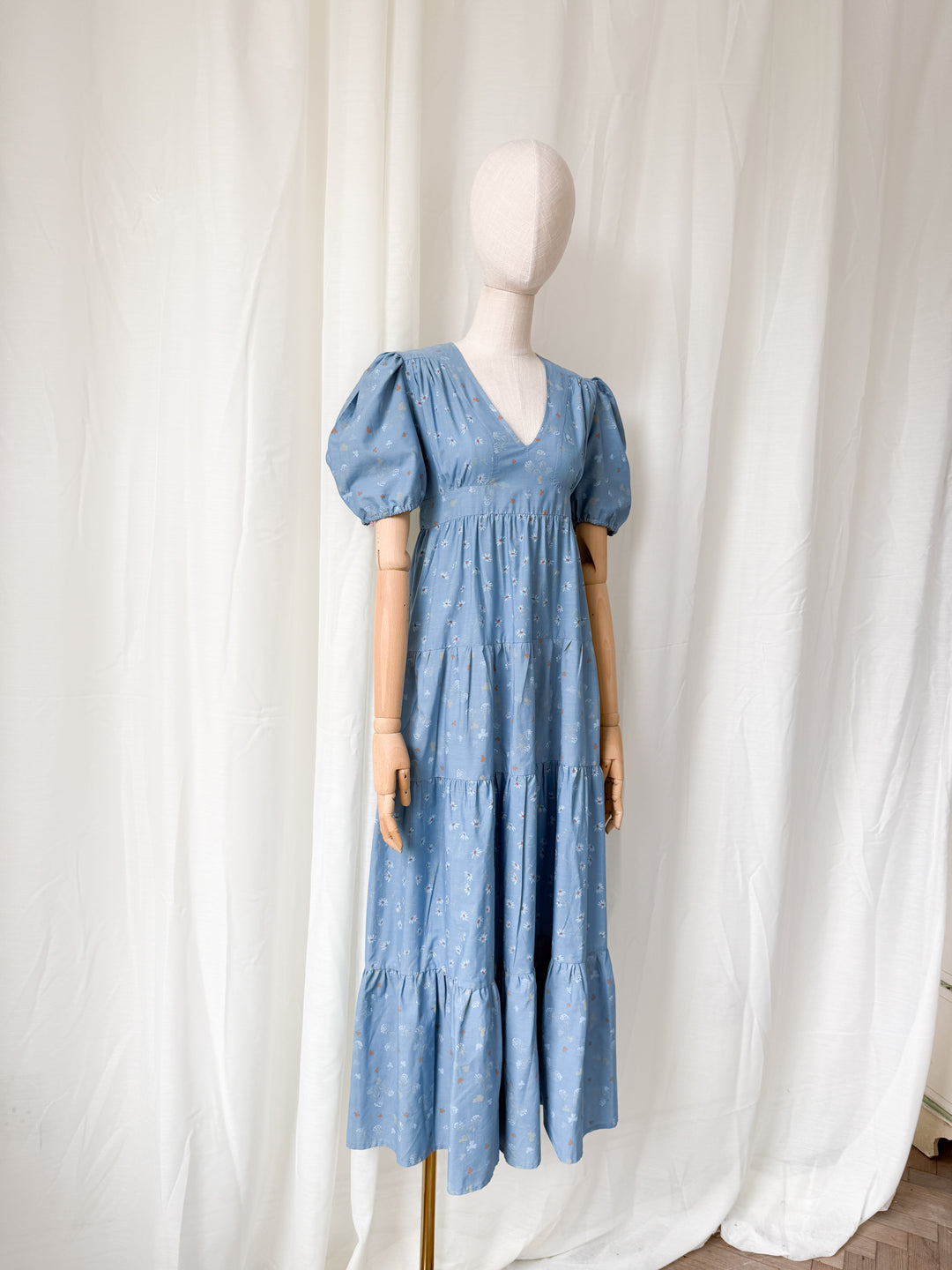 Beautiful Rare 1970s Dorothy Perkins Blue Floral Cotton Maxi Dress