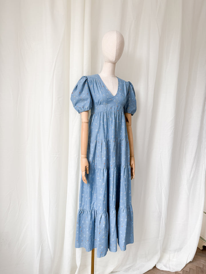 Beautiful Rare 1970s Dorothy Perkins Blue Floral Cotton Maxi Dress