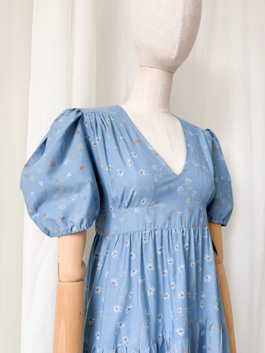 Beautiful Rare 1970s Dorothy Perkins Blue Floral Cotton Maxi Dress