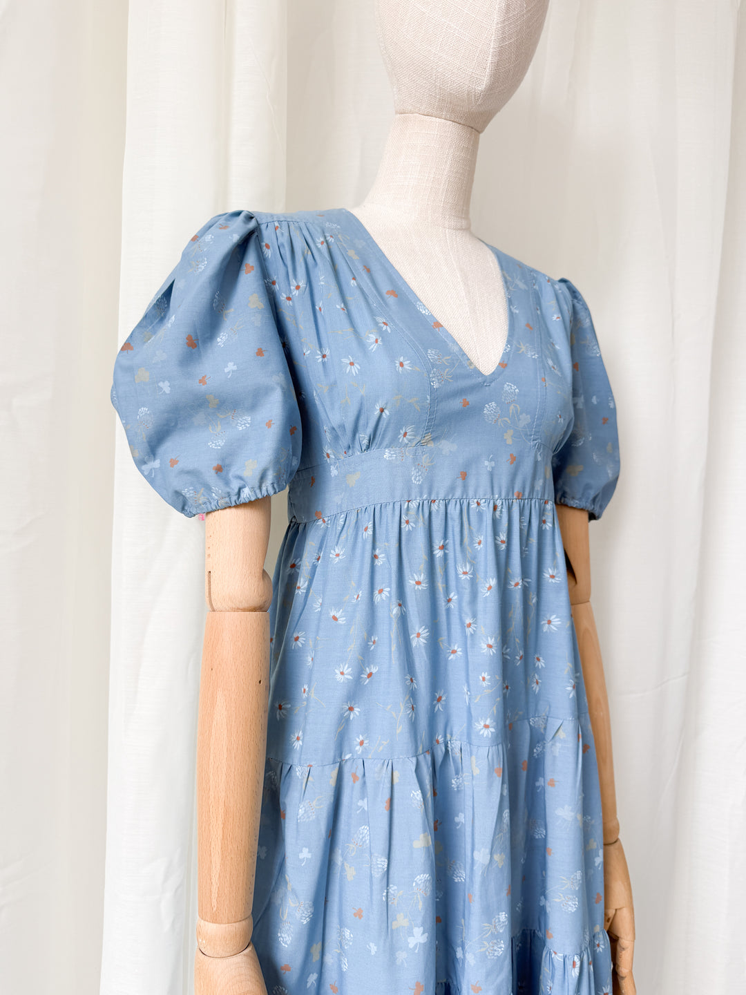 Beautiful Rare 1970s Dorothy Perkins Blue Floral Cotton Maxi Dress