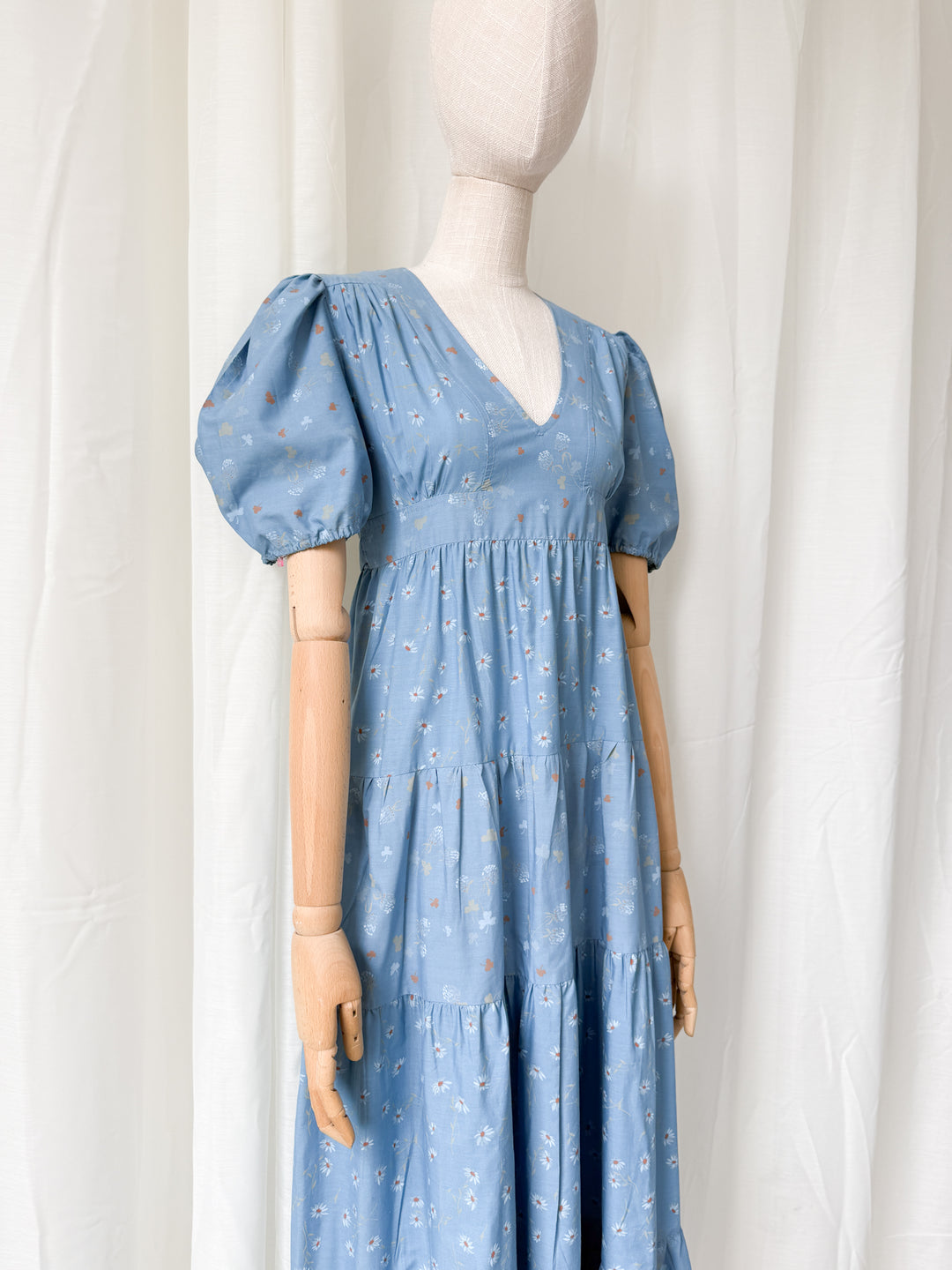 Beautiful Rare 1970s Dorothy Perkins Blue Floral Cotton Maxi Dress
