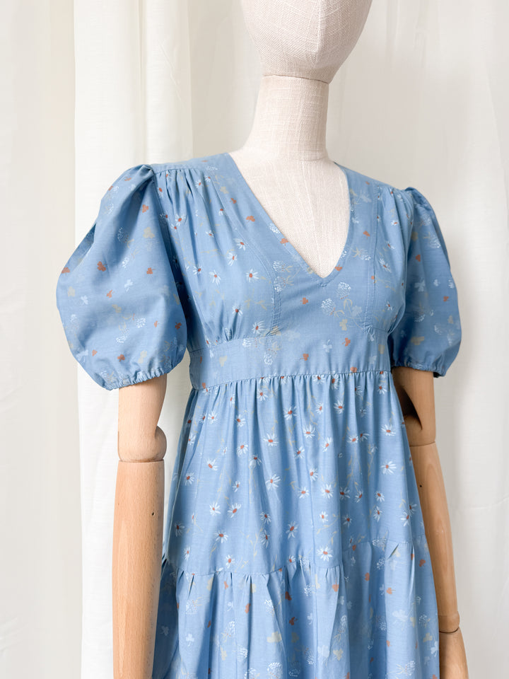 Beautiful Rare 1970s Dorothy Perkins Blue Floral Cotton Maxi Dress