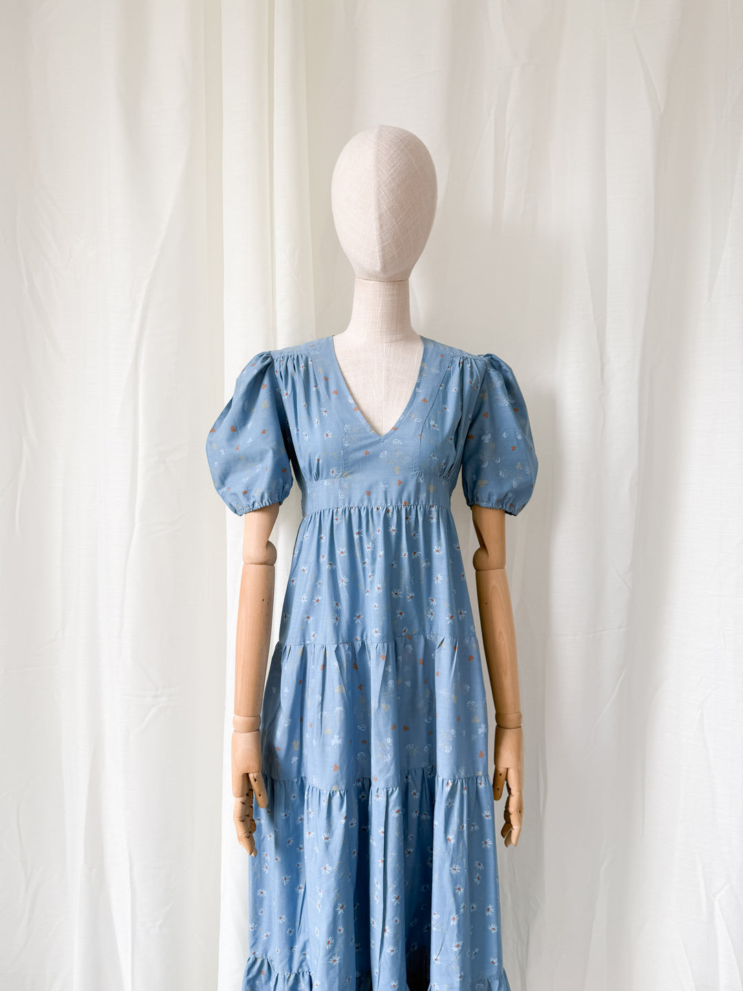Beautiful Rare 1970s Dorothy Perkins Blue Floral Cotton Maxi Dress