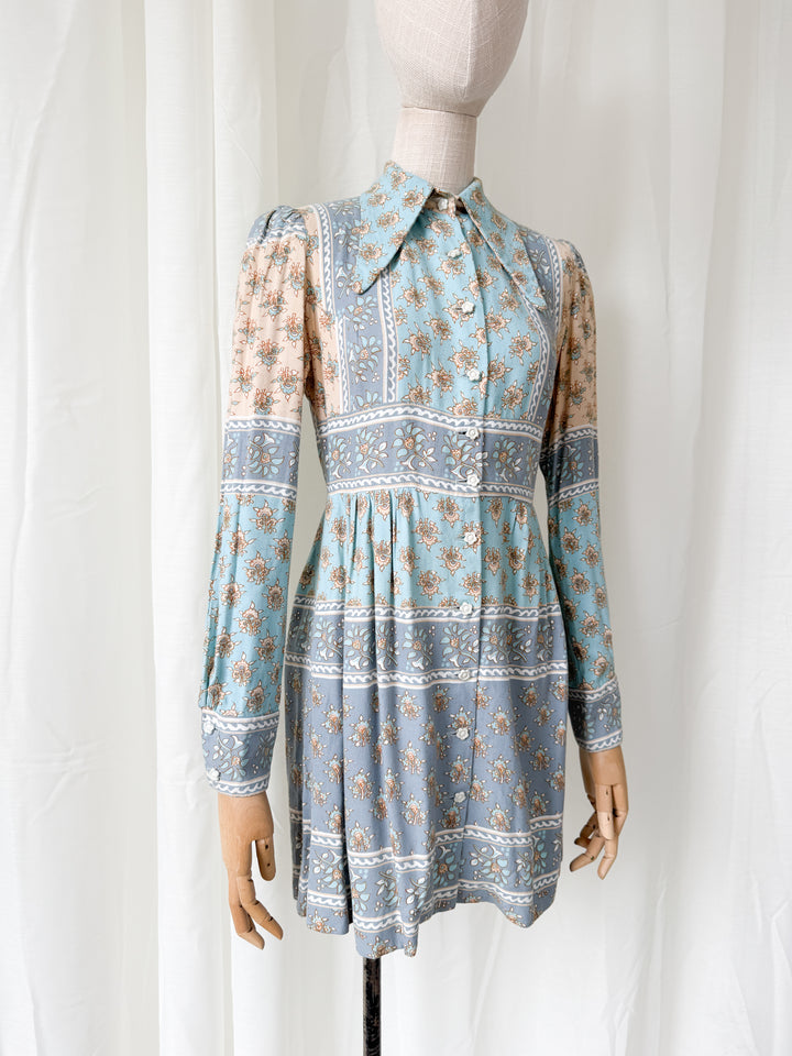 Adorable Rare 1970s Dollyrockers Cotton Viyella Mini Dress