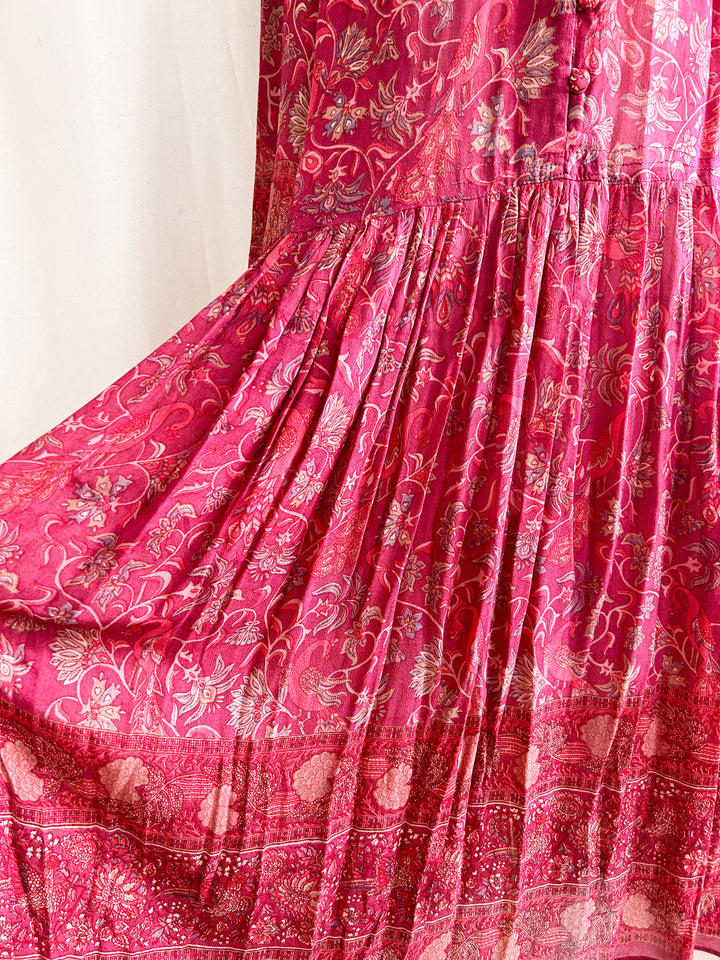 Breathtaking Precious 1970s Ritu Kumar Indian Fine Block Print Silk Midi Dress