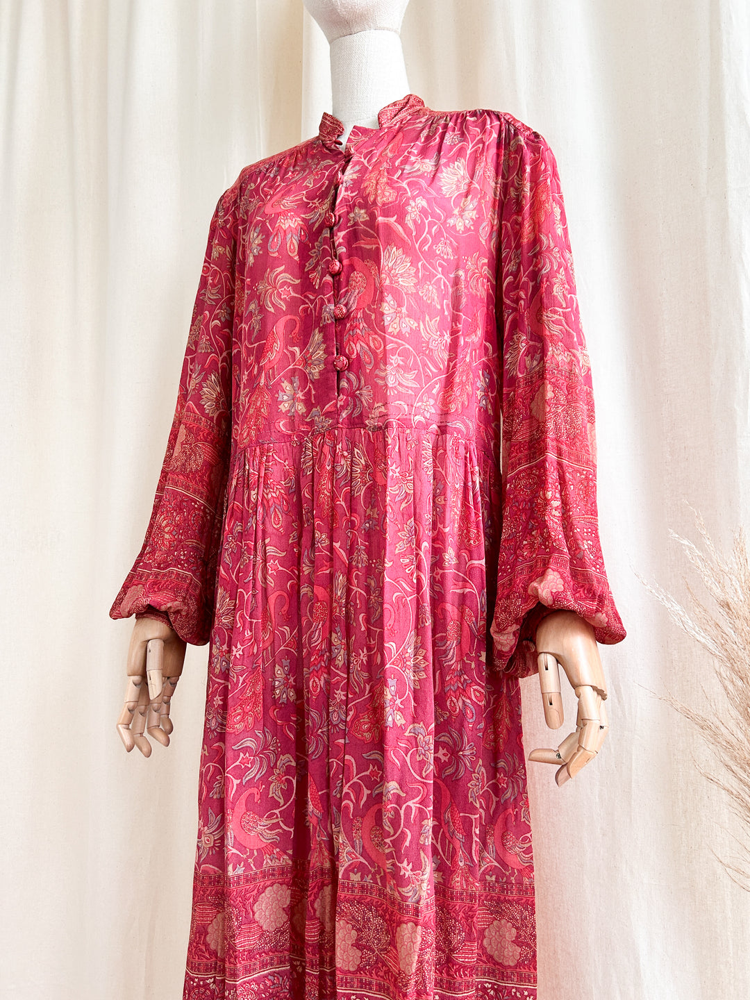 Breathtaking Precious 1970s Ritu Kumar Indian Fine Block Print Silk Midi Dress