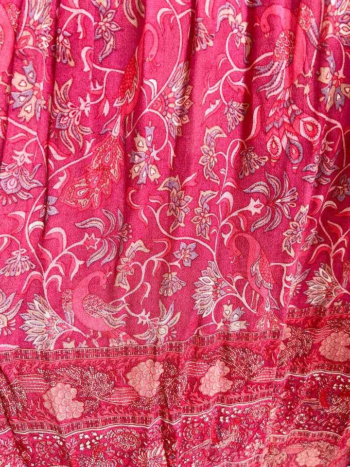 Breathtaking Precious 1970s Ritu Kumar Indian Fine Block Print Silk Midi Dress