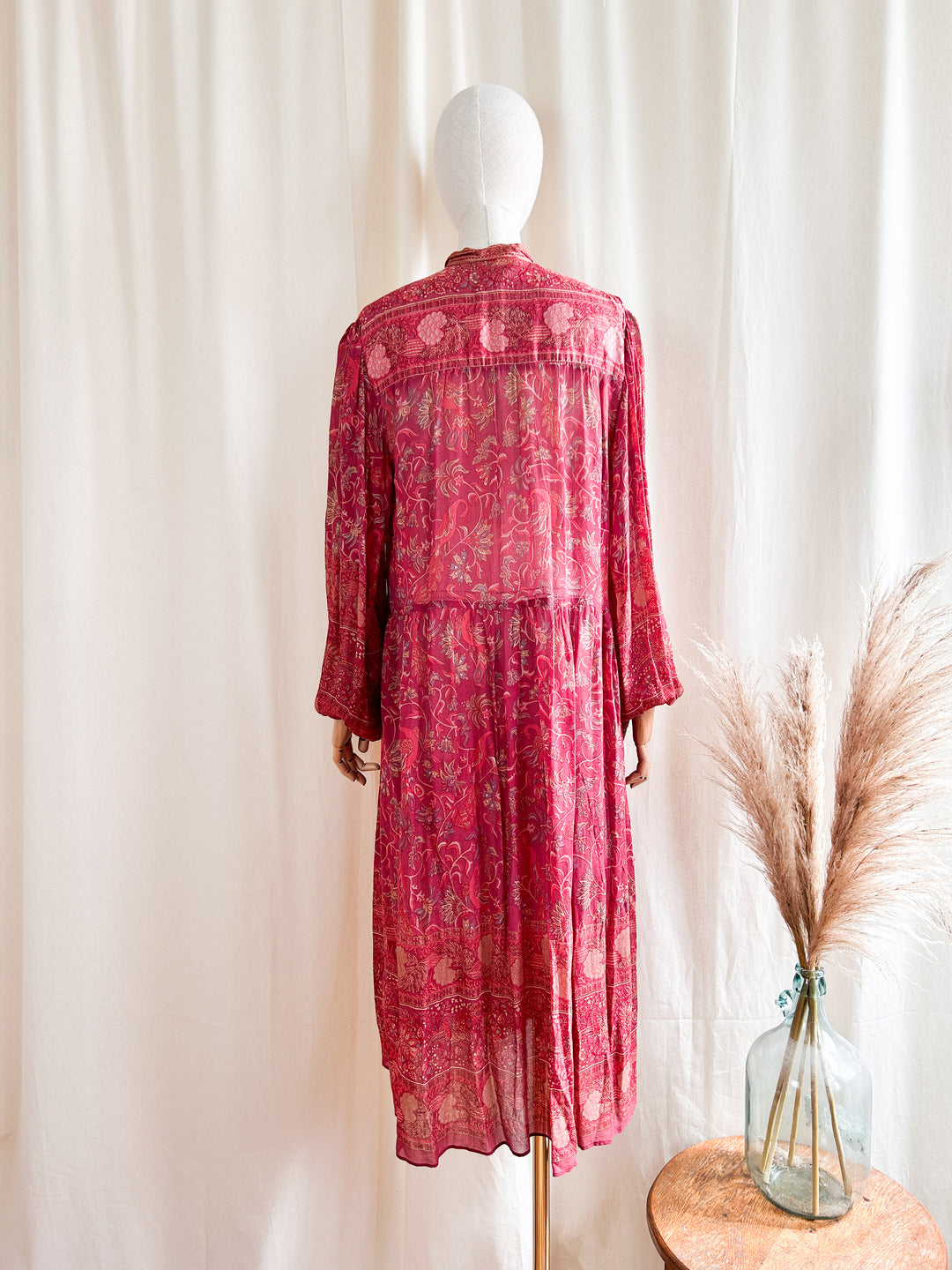 Breathtaking Precious 1970s Ritu Kumar Indian Fine Block Print Silk Midi Dress