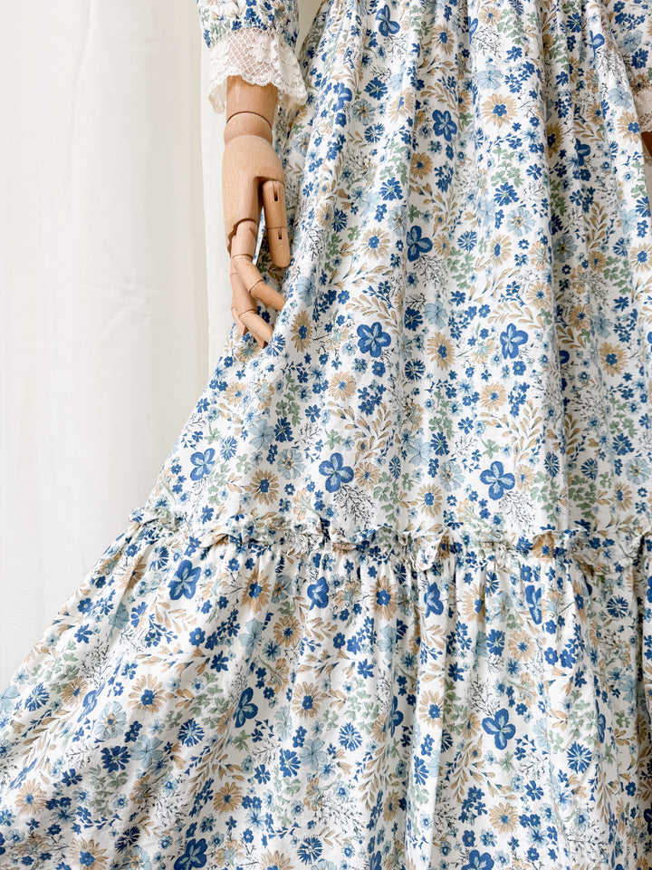 Beautiful Rare One of a Kind 1970s Lace Trimmed Cotton Midaxi Dress