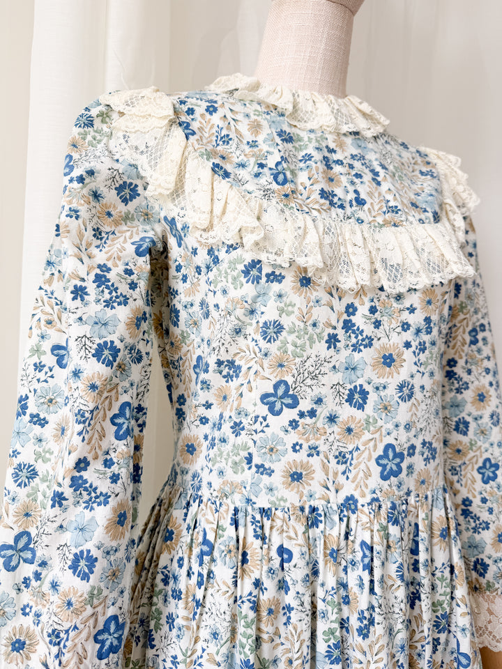 Beautiful Rare One of a Kind 1970s Lace Trimmed Cotton Midaxi Dress
