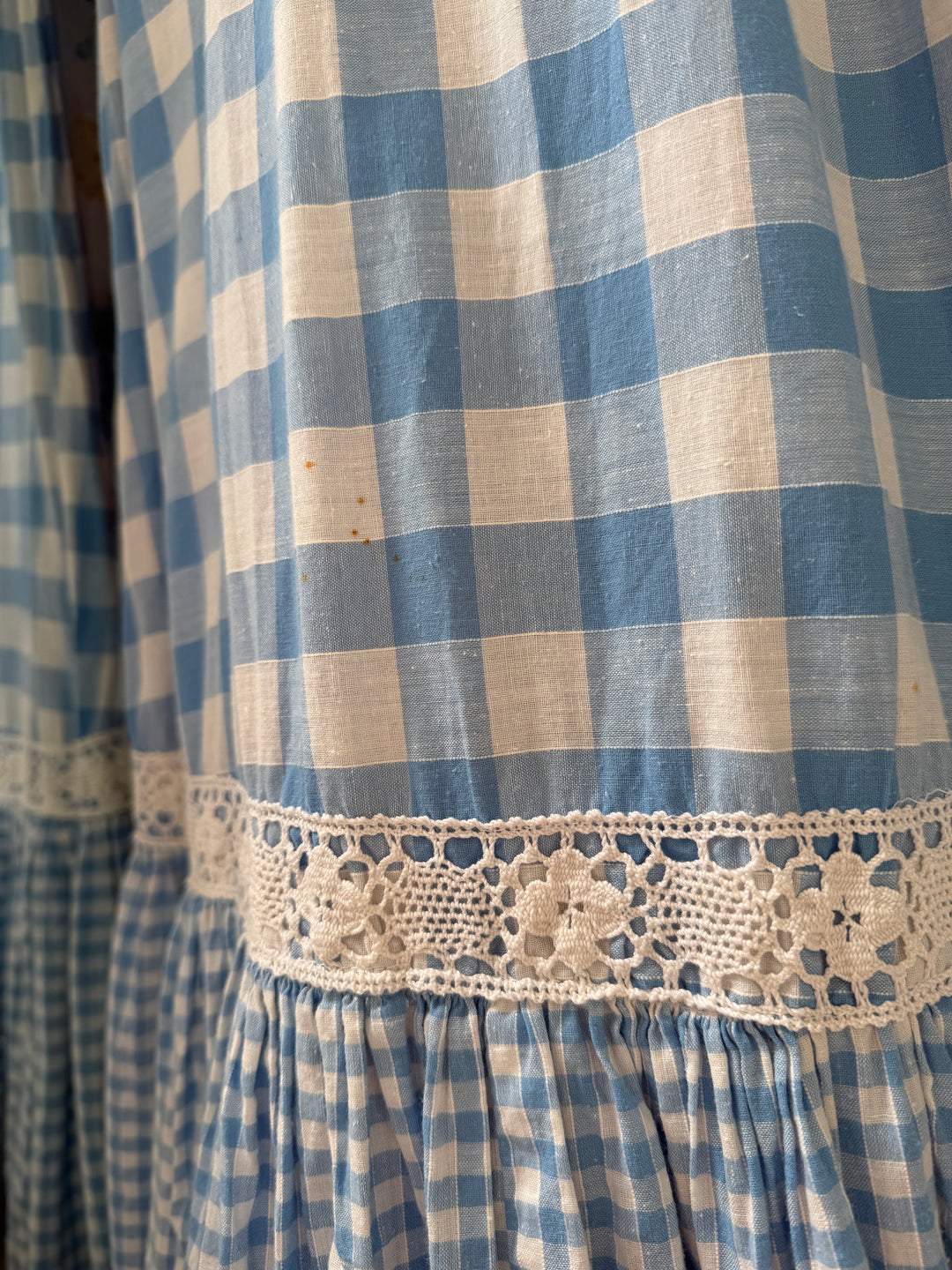 Rare 70s Peter Robinson baby blue  cotton Gingham Maxi Dress