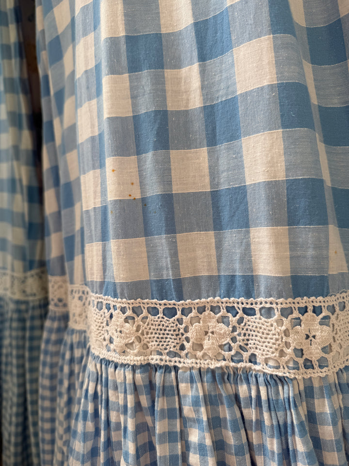 Rare 70s Peter Robinson baby blue  cotton Gingham Maxi Dress