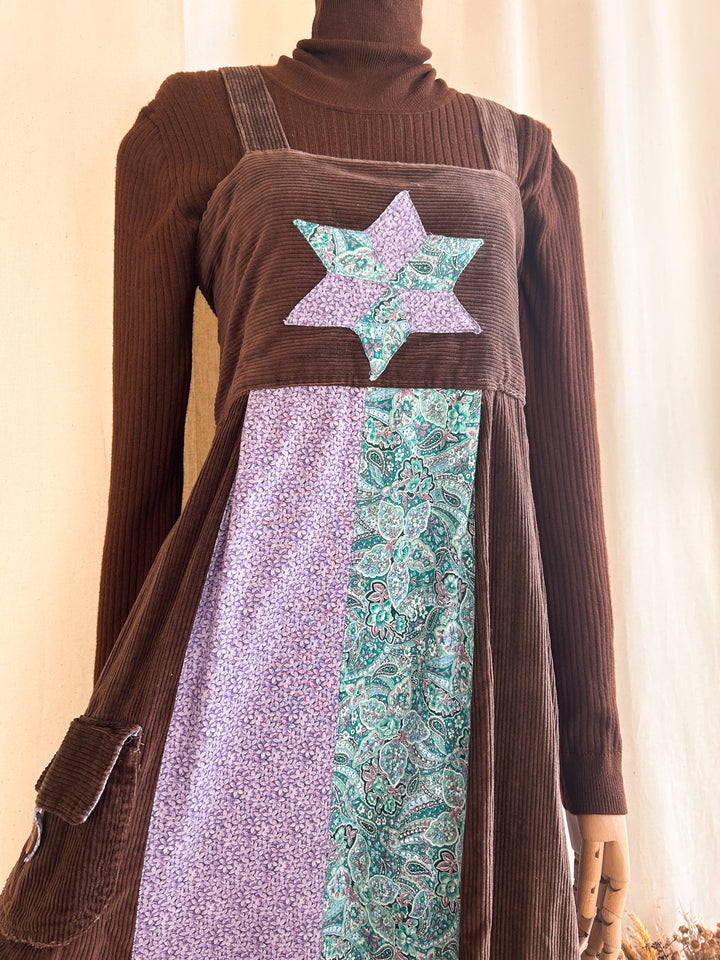 Quirky Rare 70s Handmade Patchwork Corduroy Pinafore Dress