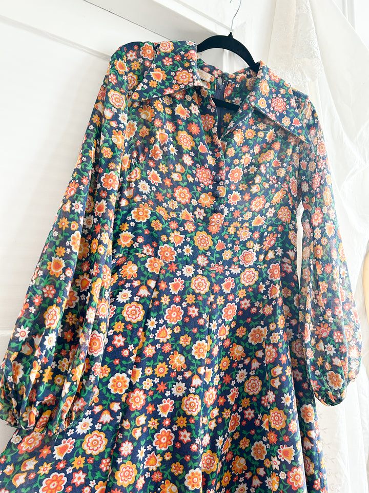 BRIGHT BOHO COTTON BLEND 70S DRESS