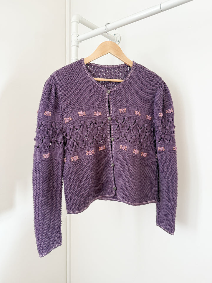Holy Grail Rare 1970s Purple Wool Floral Austrian Cardigan