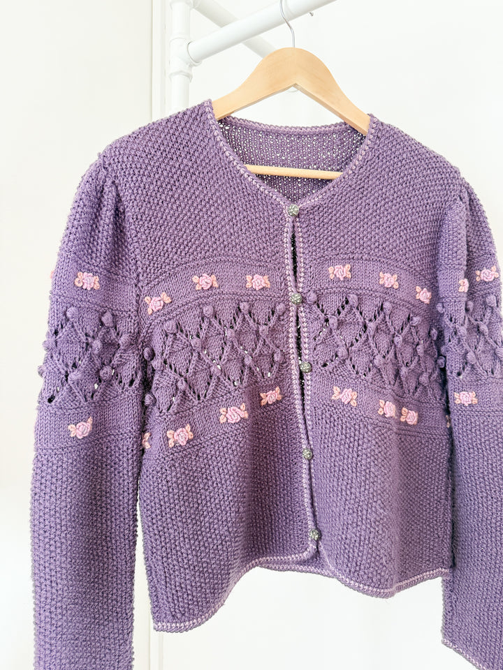 Holy Grail Rare 1970s Purple Wool Floral Austrian Cardigan