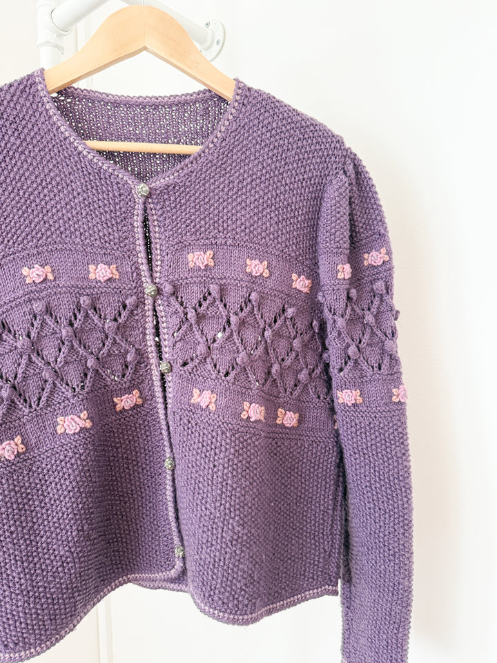Holy Grail Rare 1970s Purple Wool Floral Austrian Cardigan