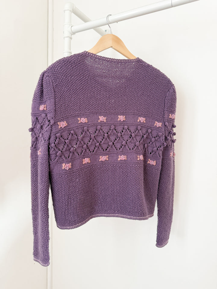 Holy Grail Rare 1970s Purple Wool Floral Austrian Cardigan