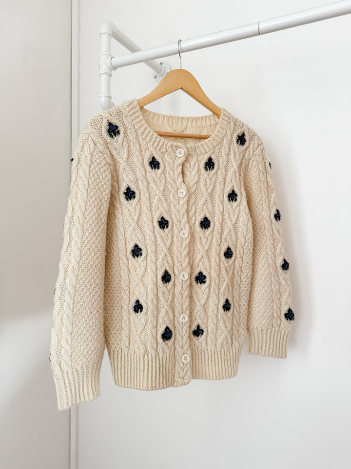 Gorgeous 1970s Heavy Wool Floral Detailed Cardigan
