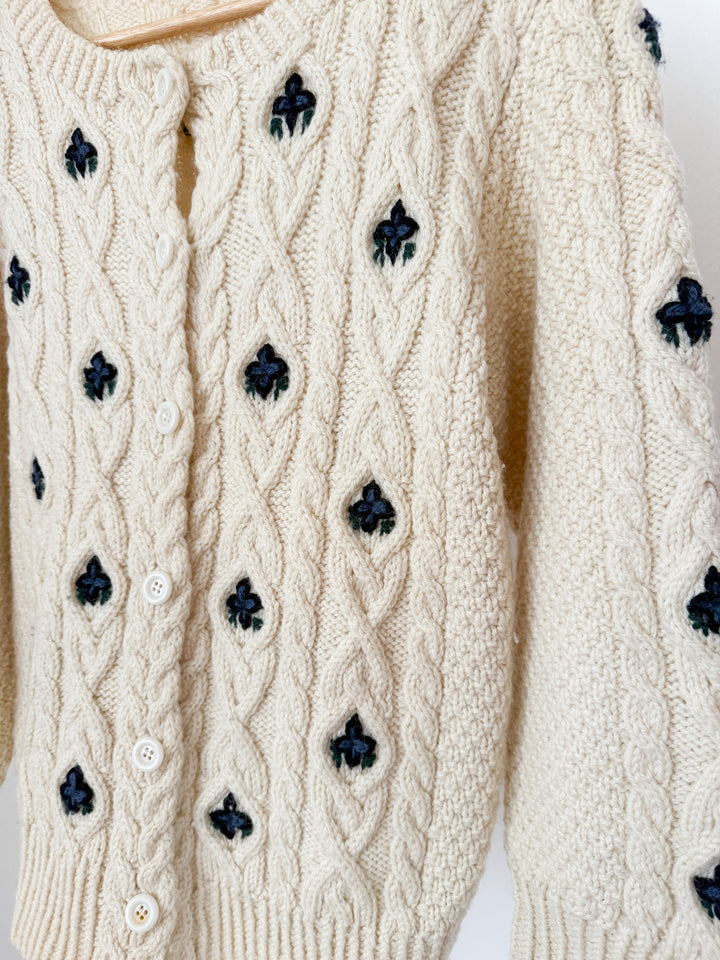 Gorgeous 1970s Heavy Wool Floral Detailed Cardigan