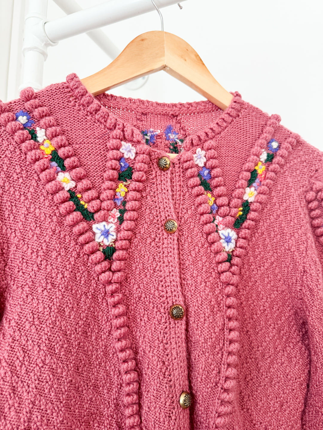 Incredible Holy Grail Rare Heavily Detailed Floral Pink Wool Austrian Knit Cardigan