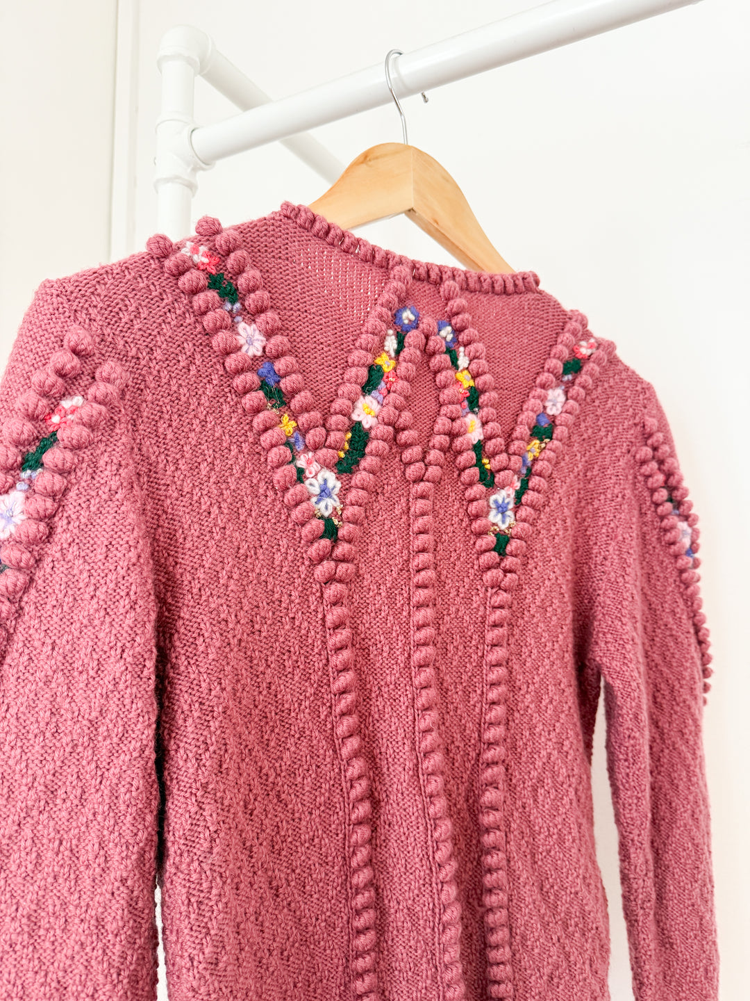 Incredible Holy Grail Rare Heavily Detailed Floral Pink Wool Austrian Knit Cardigan